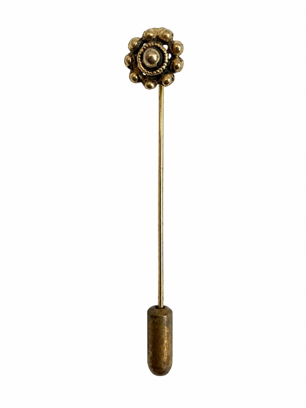 Vintage Antique Gold Tone Rosette Flower Stick Pin with Clutch